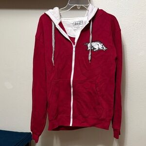 College University Arkansas Razorbacks Sweatshirt Red Zip-Up Hoodie Sz S Unisex